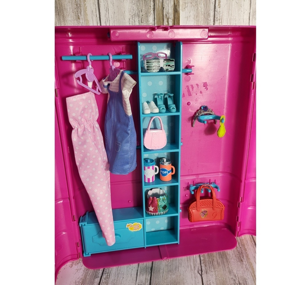 American Plastic Toy Wardrobe Closet Pink Blue Doll Clothes Accessories Storage - Picture 7 of 10